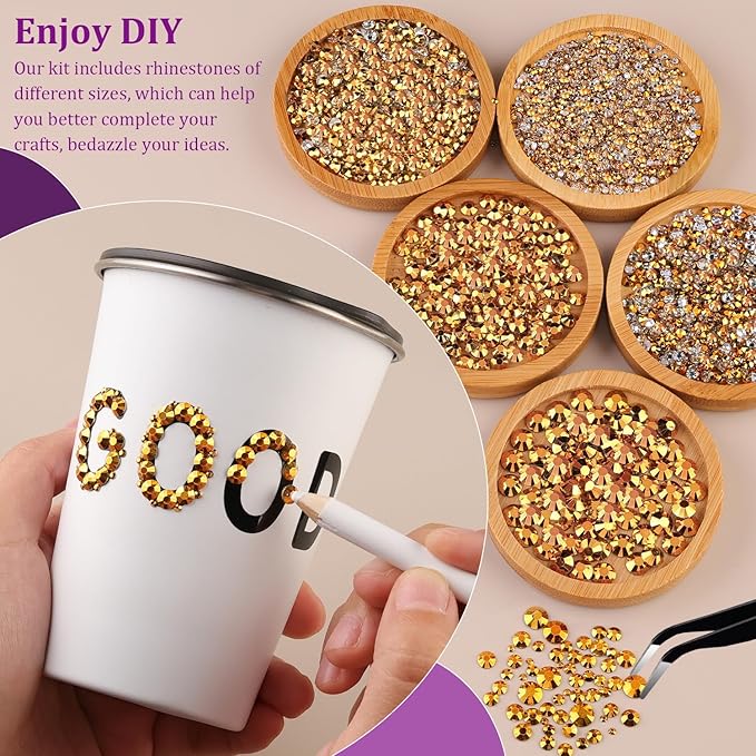 Resin Jelly Rhinestones for Crafting with B7000 Jewelry Glue, 2 Boxes Gold Flatback Crystals with 3Pcs 10ml Glue, Bedazzling Non Hotfix Gems for DIY Tumblers Clothing Shoes Manicure