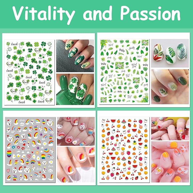 TailaiMei 24 Sheets Holiday Nail Stickers, Halloween, Christmas, Fall, Valentine Mixed All Seasons Variety Pack for Year-Round Seasonal Nail Art Decorations, Self-Adhesive Design Nail Decals