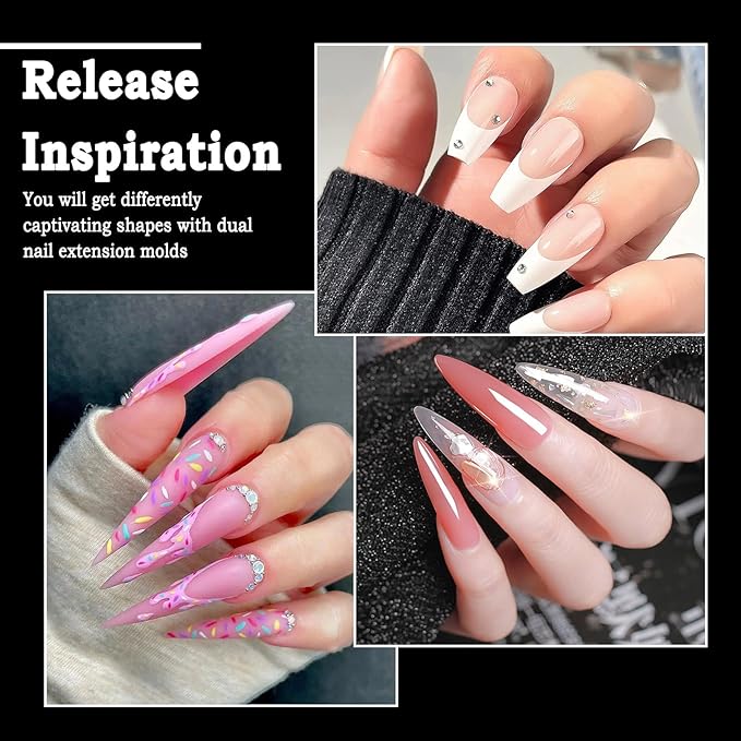 Allstarry 384pcs Nail Dual Forms, Silicone French Nail Forms for Poly Gel Nail Gel Extension Full Cover Acrylic Nail Tips 8 tpye nail form and Silicone Reusable Stickers for Manicure Extension