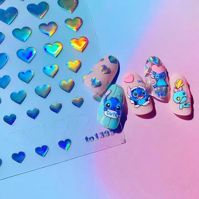 Dedyel 5D Embossed Cute Nail Art Stickers Cartoon Kawaii Design Anime Self Adhesive Nail Stickers for Women Kids Girls Nails Art Decorations