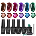 Beetles Jewel Parade Cat Eye Gel Nail Polish Set - 6 Colors Glitter Cat Eye Gel Polish Kit Pink Purple Red Green Blue Brown Burgundy Magnetic Effect Soak Off UV Manicure Gift for Women