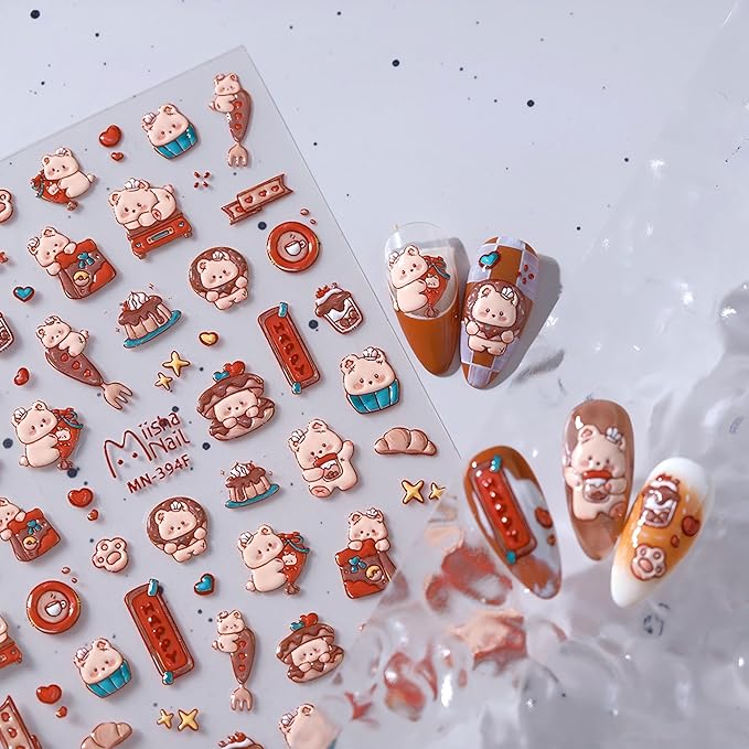 Dedyel 5D Embossed Cute Nail Art Stickers Cartoon Kawaii Design Anime Self Adhesive Nail Stickers for Women Kids Girls Nails Art Decorations