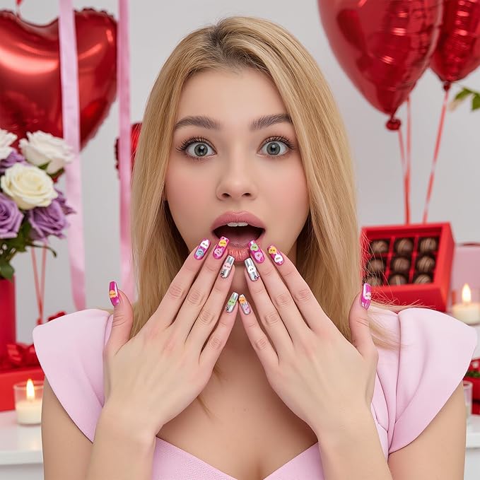 Eartim Valentine's Day Mean Conversation Heart Nail Sticker - 8 Sheets Colorful Sweet Heart Nail Art Sticker Waterproof Self-Adhesive Decorative Decal for Women Valentines DIY Manicure Accessories