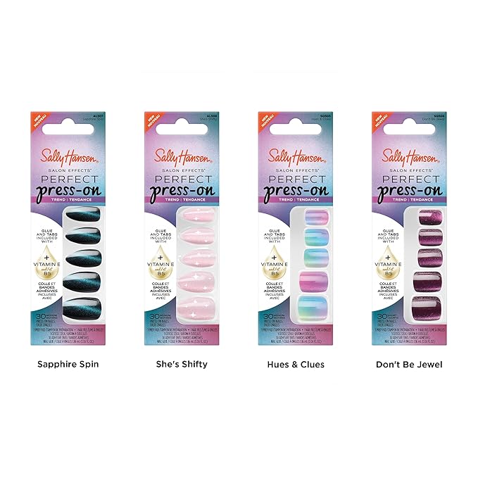 Sally Hansen Salon Effects Perfect Press-On Nails | Almond Shape | Easy to Apply, Non-Damaging | 30 Nails, Nail Glue, Adhesive Tabs, File | She's Shifty