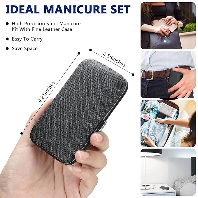 Geosar 12 Sets Manicure Set Nail Clippers Pedicure Kit 8 in 1 Grooming Stainless Steel Kits Nail Care Tools with Travel Case for Employee Coworker Teachers Nurse Gifts(Black)