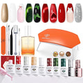 modelones Gel Nail Polish Kit with U V Light, 23 PCS Gel Nail Kit with White Red Cat Eye Green Pink Silver Sparkle Colors Base Top Coat Cuticle Oil Magnet Manicure Tools Stickers Chrome Powder Gift