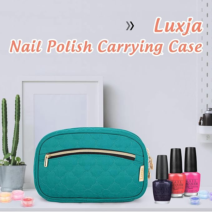 LUXJA Nail Polish Case - Holds 10 Bottles (15ml - 0.5 fl.oz), Nail Polish Organizer with Zipper Pockets (Bag Only), Teal