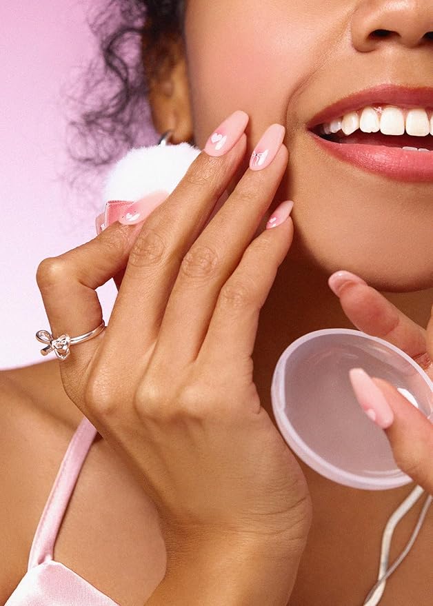 ohora Semi Cured Gel Nail Strips (N Sweet Blush) - Pink, Pattern, Works with Any UV/LED Lamps, Salon-Quality, Long Lasting, Easy to Apply & Remove - Includes 2 Prep Pads, Nail File & Wooden Stick