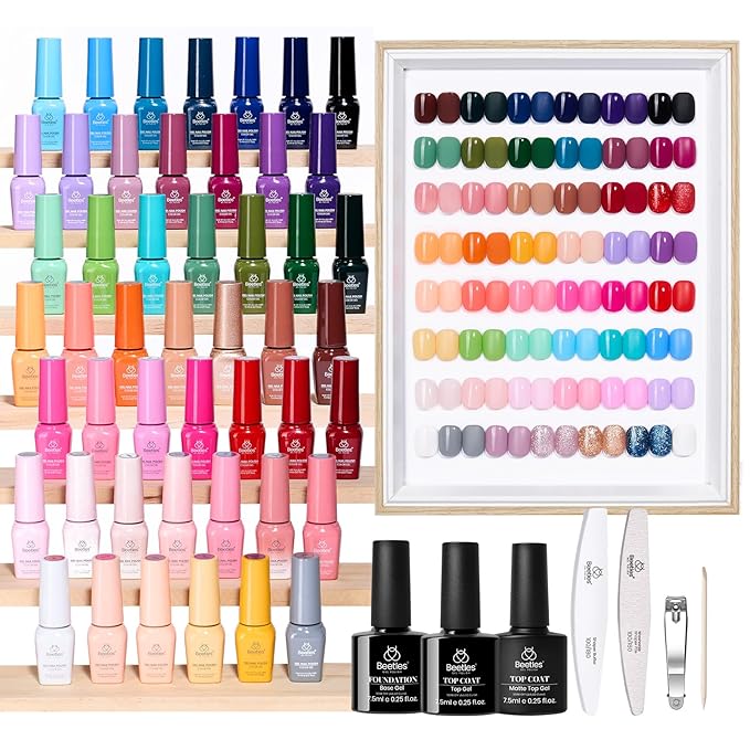 Beetles Gel Nail Polish Set - Seasons Variations 48 Colors Gel Polish Kit Brown Nude Pink Red Blue White with Base Top Coat Home DIY UV LED Soak Off Nail Art Salon Manicure Starter Kit Gift for Women