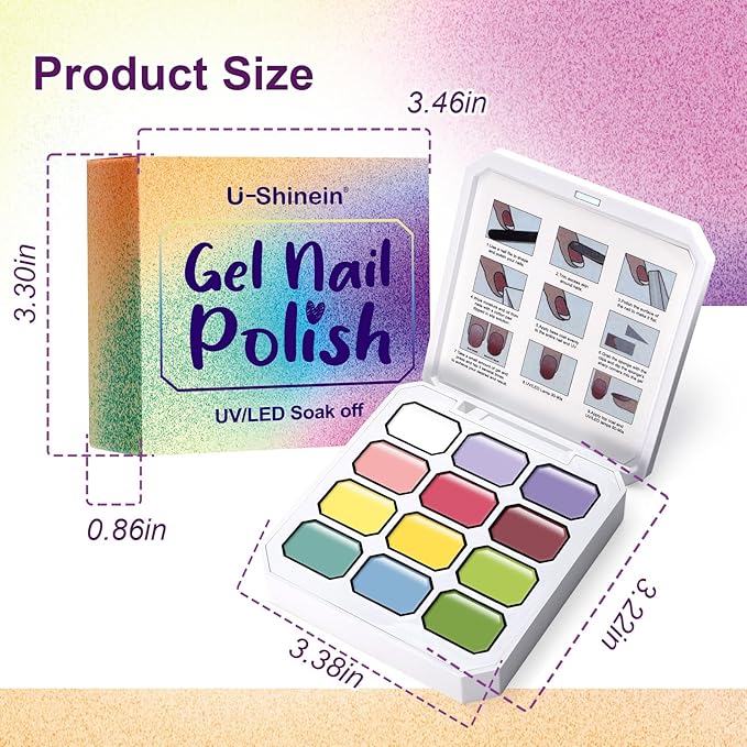 Gradient Gel Nail Set,12 Bright Color for Ombre Nail Polish Summer Platte Kit with 14* Nail Art Tools,Pat Painting Gel French Nail Manicure No-wipe DIY Art Soak of UV Home Salon