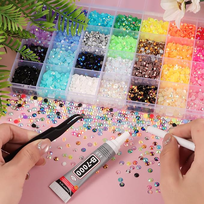 28 Colors Resin Jelly Rhinestones for Bedazzling, 5mm 8000Pcs Flatback Gems for Crafting, Bedazzling Kit with B7000 Glue for Clothing Shoes Nail Book Diamond Art