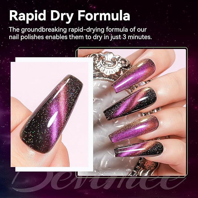 Quick Dry Magnetic Nail Polish: Cat Eye Nail Polish Fast Dry Purple Cateye Nails Polish Air Dry Fast Nails Lacquer Long Lasting for Women Girls DIY Home 12ML