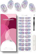 Semi Cured Gel Nail Strips, 20Pcs Long Lasting Salon Quality Wraps, Easy Apply & Remove Gel Nail Stickers with UV Light (Aurora Dust Purple)