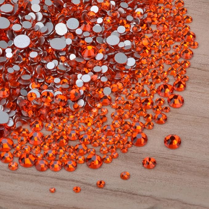 10000 Pieces Rhinestones 6 Sizes Round Crystal Glass Flat Back Rhinestones with 1Tweezers and 1Picking Pen for Nail Art Crafts Clothes Bags DIY (Orange)
