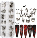 24Pcs/Box Halloween Nail Charms Decorations 3D Vintage Punk Skulls Cross Nail Art Charm Metal Alloy Halloween Nail Design for Manicure Craft DIY Nail Art Accessories