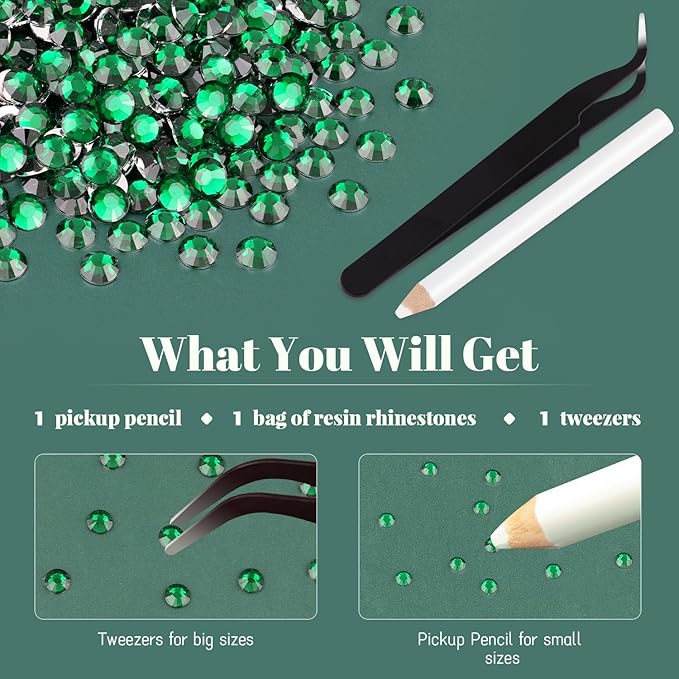 4000PCS 5mm Resin Rhinestones Bulk for Crafting (Dark Green), Flatback Bedazzling Crystals for Crafts DIY Nail Decoration, Gems Charms for Tumbler Shoes Clothing Fabric with Pickup Pen and Tweezers