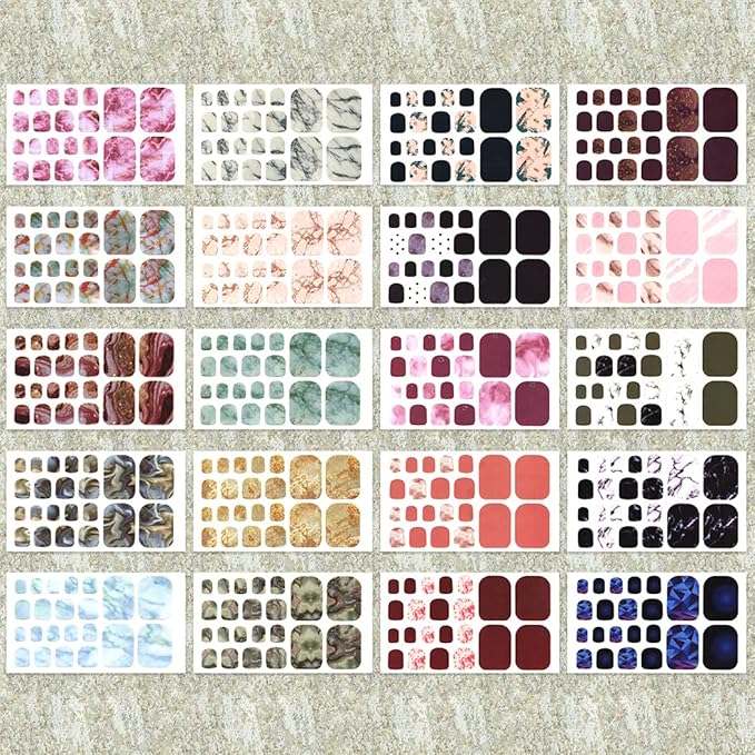WOKOTO 20 Sheets Marble Toenail Stickers For Women, Gradient Toenail Nail Polish Strips Nails Kit With Nail File, Toe Nail Gel Polish Strips Stick On Nails Polish Stickers Full Nail Wraps For Toes