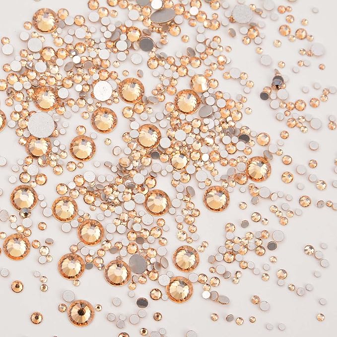 NCB 8000pcs Non Hotfix Rhinestones 10 Sizes Flatback Crystal Glass Rhinestones with Tweezers and Picking Pen for Nail Art Clothes Bags Phone Decorations Crafts DIY (023 Champagne Mix SS3-SS30)