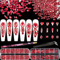 Multi Shapes Red 3D Glass Crystal Nail Art Rhinestones Kit with Flatback Round Bead Charm Gem Stone Jewelry Diamond with Pickup Pen + Tweezer for Manicure Makeup DIY Craft Decoration