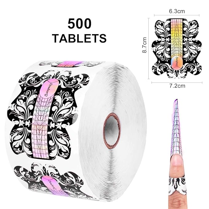 DouborQ 500PCS Acrylic Nail Forms,Nail Extension Tips,Nail Forms for Acrylic Nails,Acrylic Nail UV Gel Nail Forms Guide Stickers Nail Art Equipment for Salon