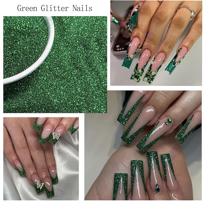 4 Boxes Green Nail Gems Bow Flower Nail Charms for Acrylics - Irregular Crystals, Nails Rhinestone & Accessories for Women Nails Art Design Nails Decor(Green)