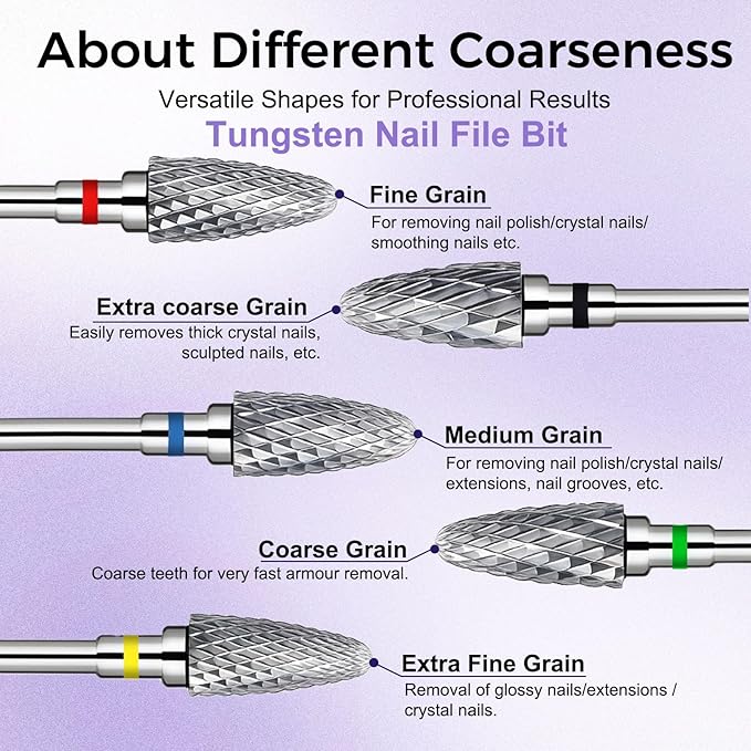 Fantexy Nail Drill Bits Set for Acrylic Nails,3/32 Inch Professional Tungsten Nail File Bits Nail Art Tools,Manicure Pedicure Shapen Remove Tools, Home Salon Use(5Pieces