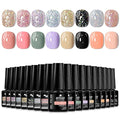 MTSSII Pink Purple Khaki Black Gel Nail Polish 18 Pcs Pink Purple Silver Yellow Black Glitter Gel Nail Polish with Base Gel Set Glitter Polish Kit for DIY Nail Art Women Gifts