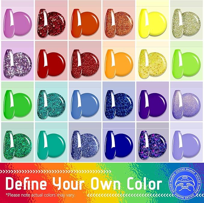ABAC 24 Color Solid Gel Nail Polish,Ombre Gel Nail Polish,Pat Paint Nail Gel - Rainbow Shades Yellow/Ocean Blue Hema-Free w/Brush,LED Curing for Everyday Wear,Party Nails Pro Salon DIY Set