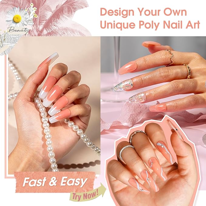 Nude Poly Extension Gel, ROSALIND 2.7 oz Peach Nude Poly Nail Gel Builder for Nail Art Decoration, Nail Thickening Extension Easy to DIY Use at Home Need UV Lamp