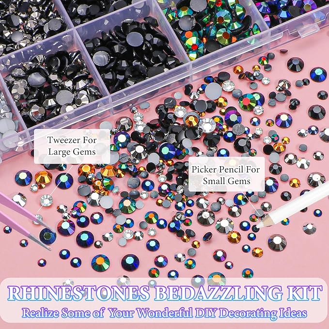 22300Pcs Black Gold Silver Tan Rhinestones for Bedazzling, 3mm-6mm Jelly Bedazzling Resin Gems, Tan AB Black Gems Bedazzling Kit for Crafting Nails Face Makeup Crafts Tumblers