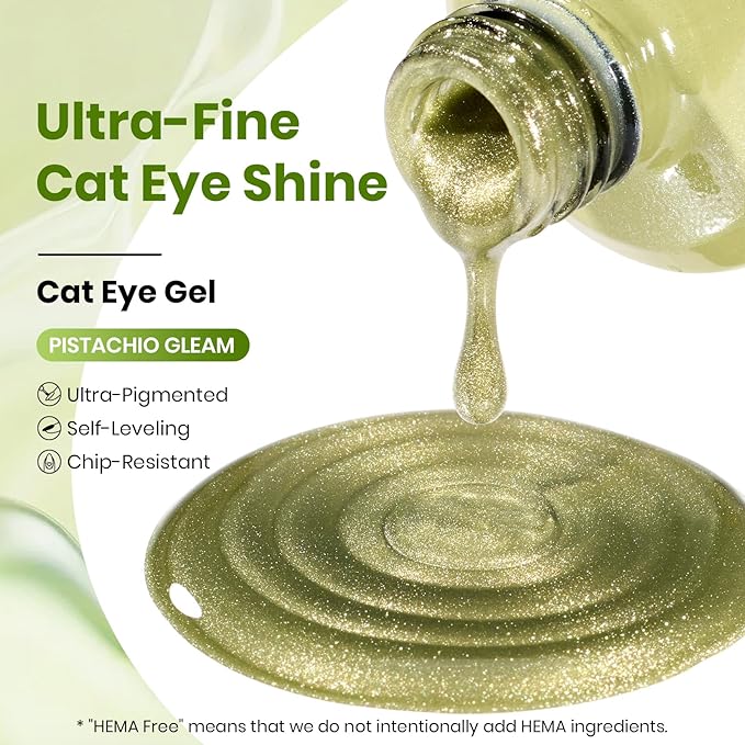 Beetles Taste of Spring Green Cat Eye Gel Nail Polish - 15ML Spring Gel Polish Sage Green Cat Eye Glitter Magnetic Translucent Glassy Effect Pistachio Gleam Soak Off UV DIY Stpatrick Gift for Women