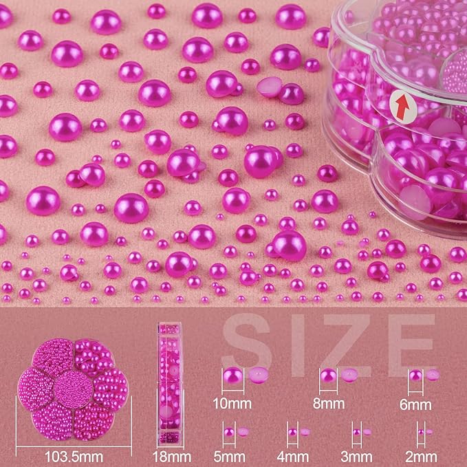 Nail Art Flat Back Half Round Pearl Kits 26, 1 Box of 6000 Pcs Flat-Back Rose Red with Tweezer and Picker Pencil for Home DIY Nails Body Face Craft and Salon Use
