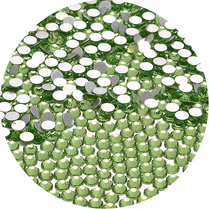 NCB 3000pcs Flatback Round Glass Nail Art Rhinestones Crystal for DIY Making Accessories Shoes, Clothes, Face Art, Bags, Manicure (Peridot, SS6 3000pcs)