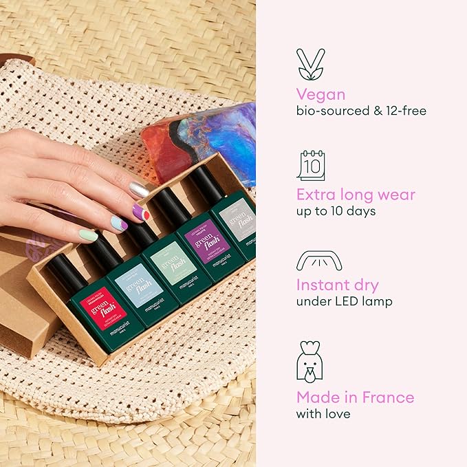 Manucurist Green Flash LED Beige - Beige Nude Gel Nail Polish - Vegan, 12-Free, Plant-Based - Strengthens and Protects the Nail - Nude Gel Polish - Made in France - 0.5 fl oz