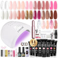 Poly Nail Gel Kit with Drill 14 Colors + 75 Nail Art Accessories Kit,ROSALIND Clear Pink Nude Glitter Poly Nail Gel with Big UV Light 48W and Electric Nail Drill Starter Kit