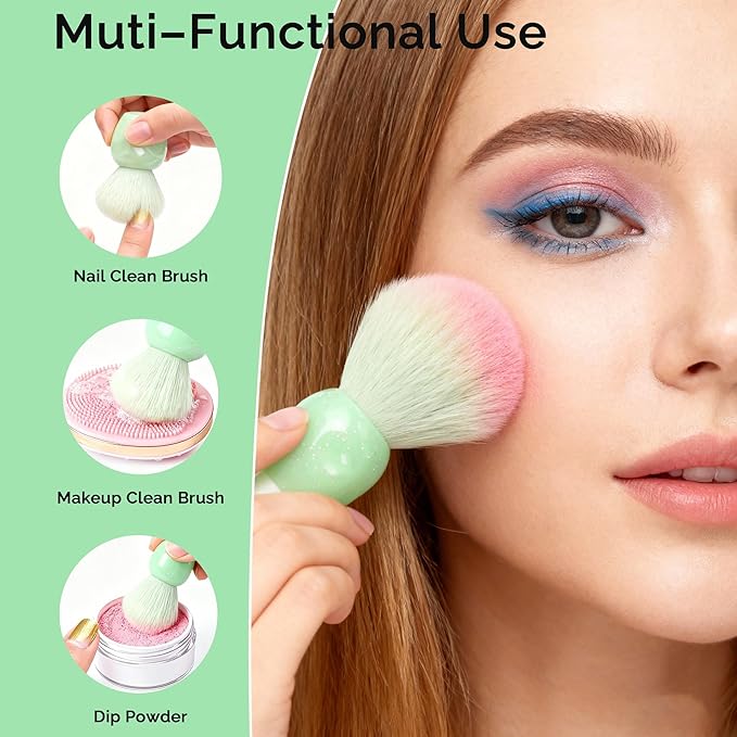 2Pcs Nail Dust Brush Set - Transparent Hollow Base for Enhanced Grip, Professional Salon Manicure Supplies, Soft Kabuki Cleaner for Acrylic Nails & Dust Removal