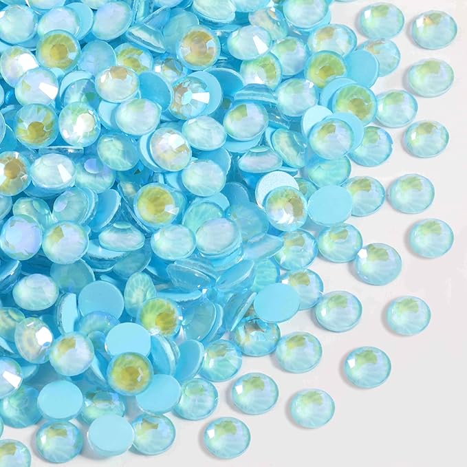Beadsland 288pcs Flat Back Crystal Rhinestones Round Gems for Nail Art and Craft Glue Fix, Luminous Blue, SS30, 6.3-6.5mm