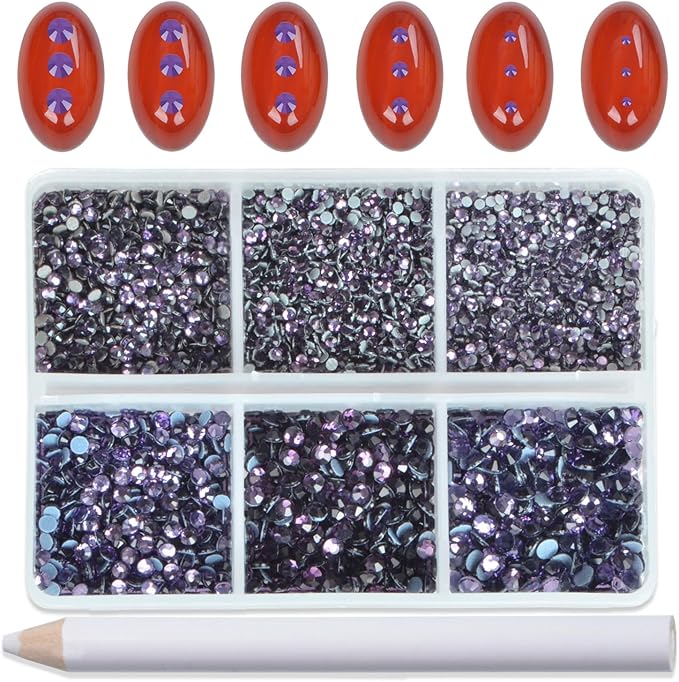 Bymitel Hotfix Crystal Rhinestones Round Gems for Crafts,Mixed 6 Sizes with Wax Pencil Kit, Tazanite1.3-3.2mm(SS3-SS12/8000pcs)