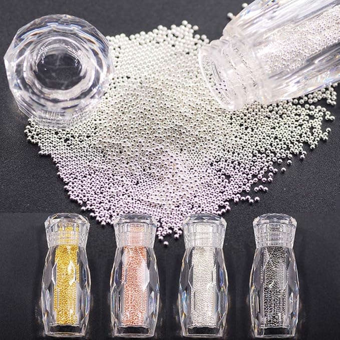 0.8MM Metallic Caviar Nail Beads The Shape Of Round For Nail Art Decoration 3D Metal Nail Ball Set Of 4