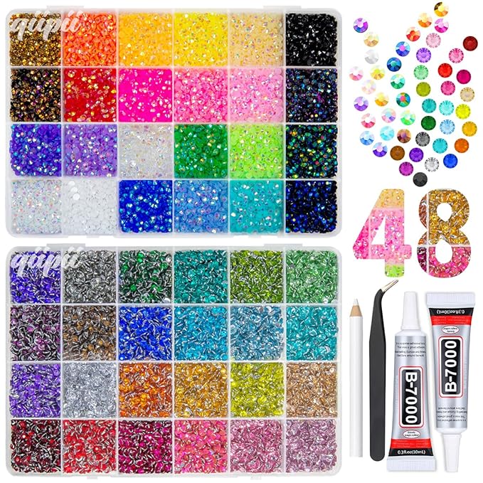 48 Color 4mm SS16 Jelly AB & Crystal Colorful Resin Rhinestones for Bedazzling Crafting Flatback Stones Gems Diamonds Bedazzler Kit for Nails Eyes Face Makeup Tumblers Bottles DIY Crafts Shoes