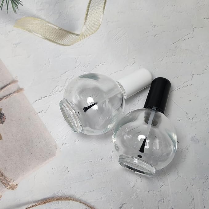 2Pcs 75ml/2.5oz Empty Nail Polish Bottles with Brush Refillable Spherical Clear Glass Containers for DIY Nail Art