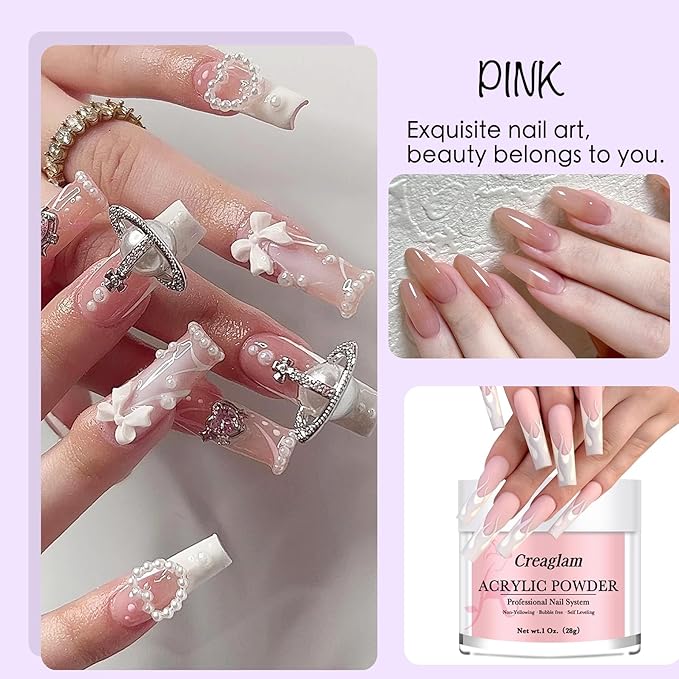 Super Nail Acrylic Powder: 3 Pcs 28g Cover Pink Polymer for 3D Art Carving French Extension - Clear Dark Pink Professional - No Need Lamp
