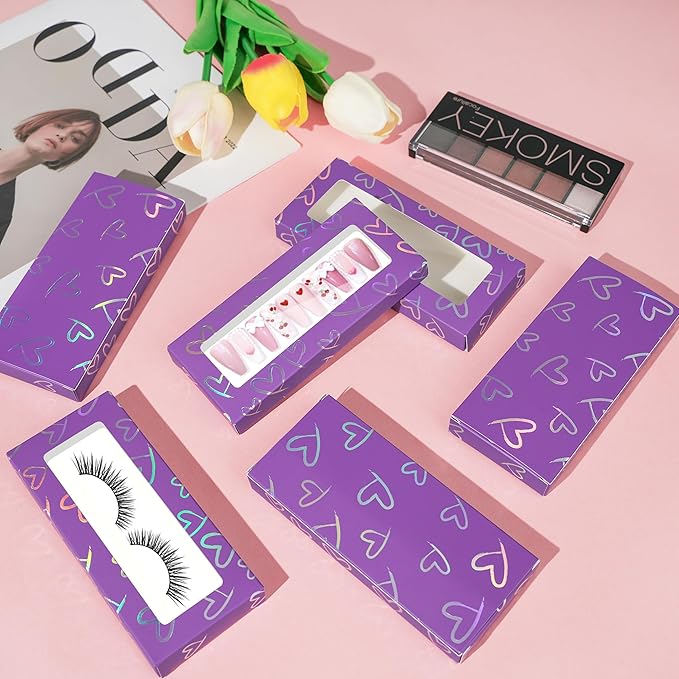 74PCS Press on Nails Packaging Box Set Includes 35PCS Empty Nail Package Box 35PCS White Background Paper 1 Double Sided Tape and 3 Thank You Stickers for Press on Nail Business