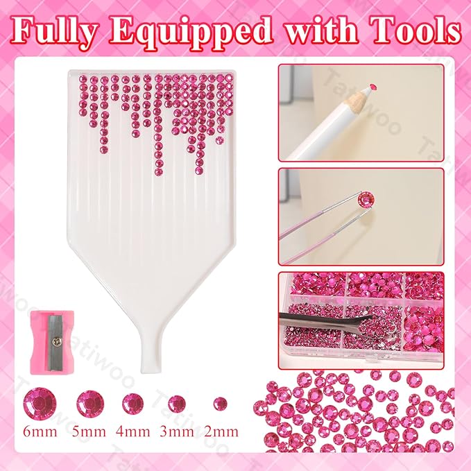 20000Pcs Hot Pink Flatback Jelly Resin Rhinestones for Bedazzling, Mix Sizes Crystal Rhinestones Gems, Hot Pink Gems Bedazzling for Crafting for DIY Face Makeup Crafts Tumblers