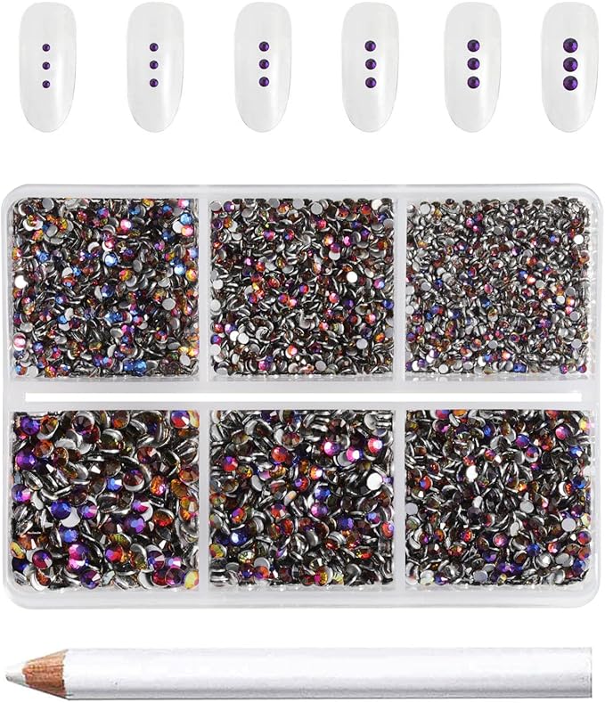 Beadsland 7200pcs Flatback Rhinestones,Blue Rhinestone Nail Gems Round Crystal Rhinestones for Crafts,Mixed 6 Sizes with Wax Pencil Kit, SS3-SS10,Blue Volcano