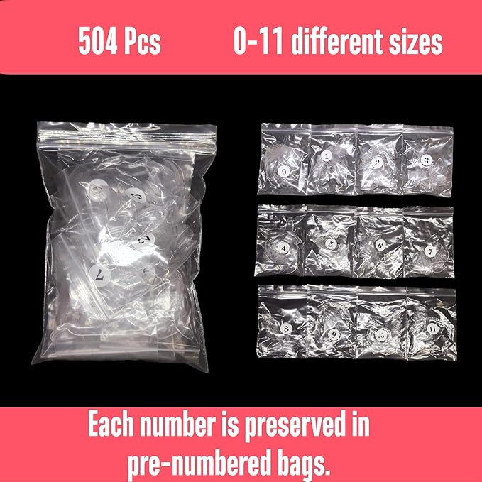 NOVO OVO Halloween 504 pcs Half Cover Curved Stiletto Long Eagle Claw Nail Tips, Clear Extra Super Deep Hawk Curve False Nail Extension for Acrylic, Sharp Fake Nails Cosplay Claws 12 Sizes in Bag