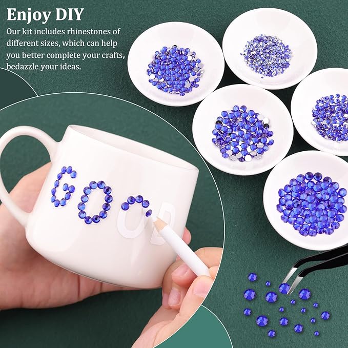 Resin Rhinestones for Crafting with B7000 Jewelry Glue, 2 Boxes Blue Rhinestones Flatback Crystals with 3Pcs 10ml Glue for Bedazzling Crafts DIY Nail Art Makeup, Gems for Clothing Shoes