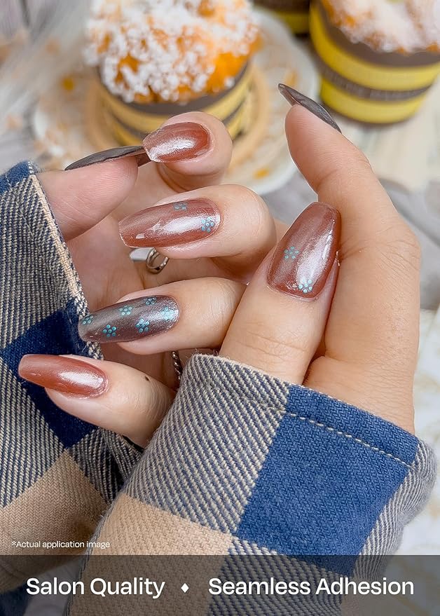 ohora Semi Cured Gel Nail Strips (N Evening Flora) - Works with Any Lamps, Salon-Quality, Long Lasting, Easy to Apply & Remove - Includes 2 Prep Pads, Nail File & Wooden Stick