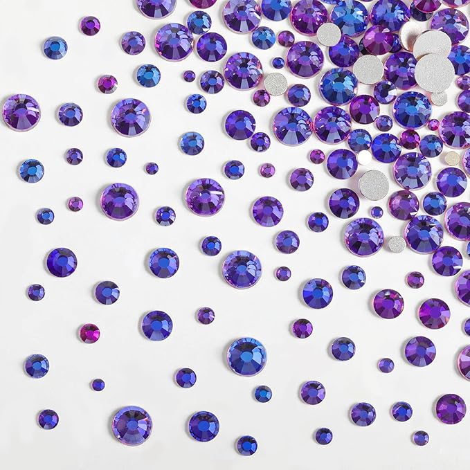 Beadsland Rhinestones for Makeup,8 Sizes 2500pcs Purple Flatback Rhinestones Eye Gems for Nails Crafts with Tweezers and Wax Pencil,Purple Velvet,SS4-SS30