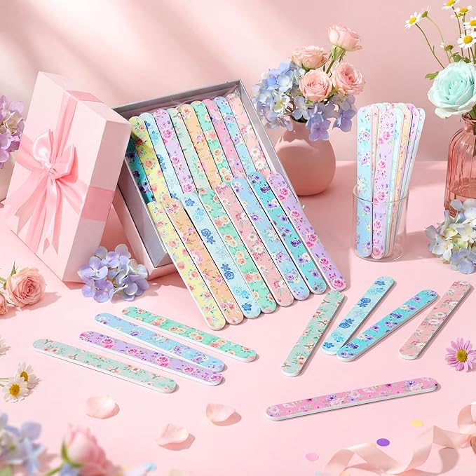 60 Pack Flower Board Nail File for Women Colorful Floral Double Sided Emery Boards Bulk Manicure Tools Party Favors Spring 10 Designs Floral Gifts for Guests Bachelorette Bridal Wedding